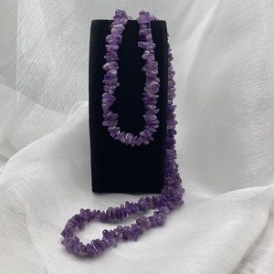 Amethyst chip stone eternity 36 inch necklace. Multi shaped and polished stones.